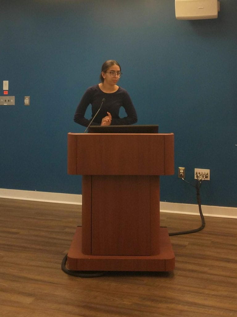 Person speaking at podium